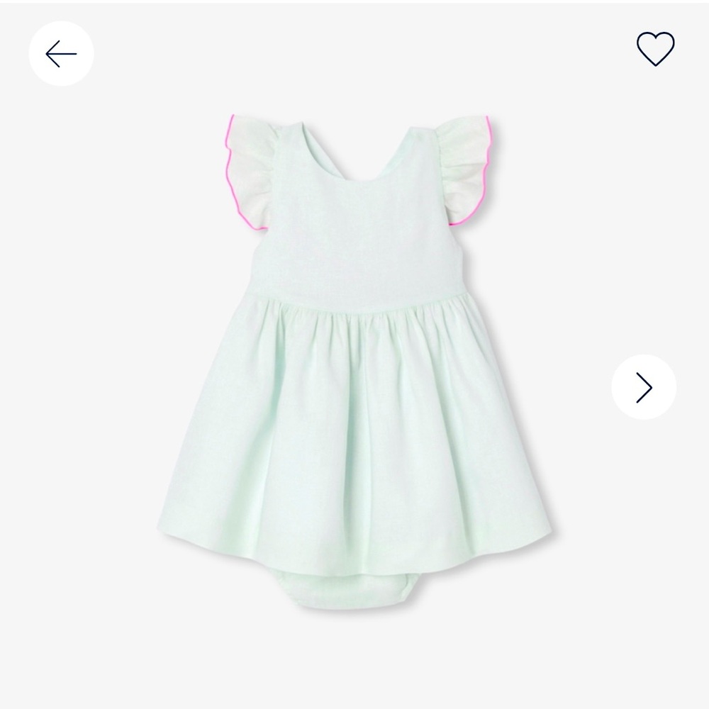 Jacadi Paris Green Baby Dress with Pink Trim